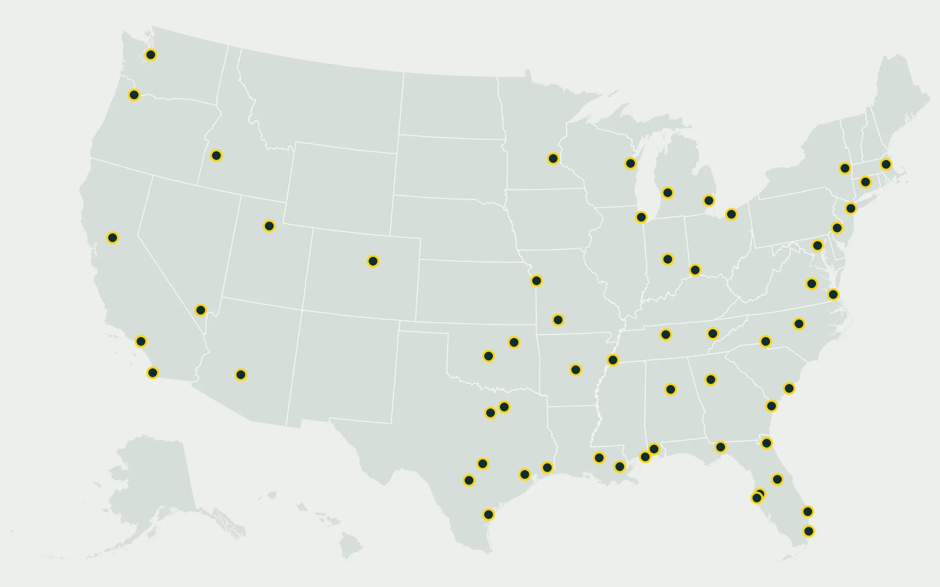 Map of the United States with ArcPro retail locations