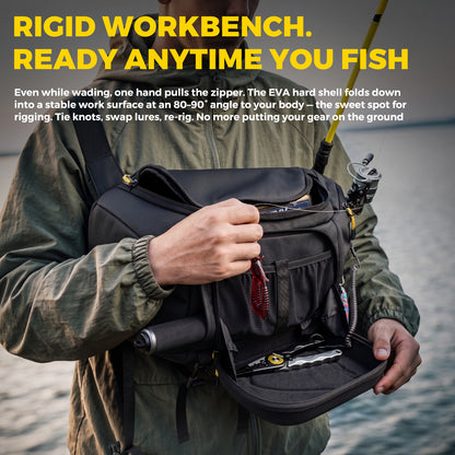 ARCPRO EVA Hardshell Fishing Sling Pack with Foldable Work Station