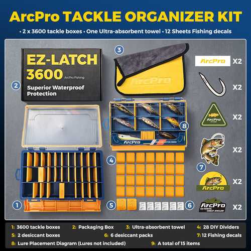 Arcpro 2 Pack 3600 Waterproof Fishing Tackle Box, Floating One-Hand Latch Bait Storage Case