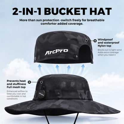 ARCPRO 2-in-1 Waterproof Fishing Hat with Removable Top, Breathable Sun Mesh Hat