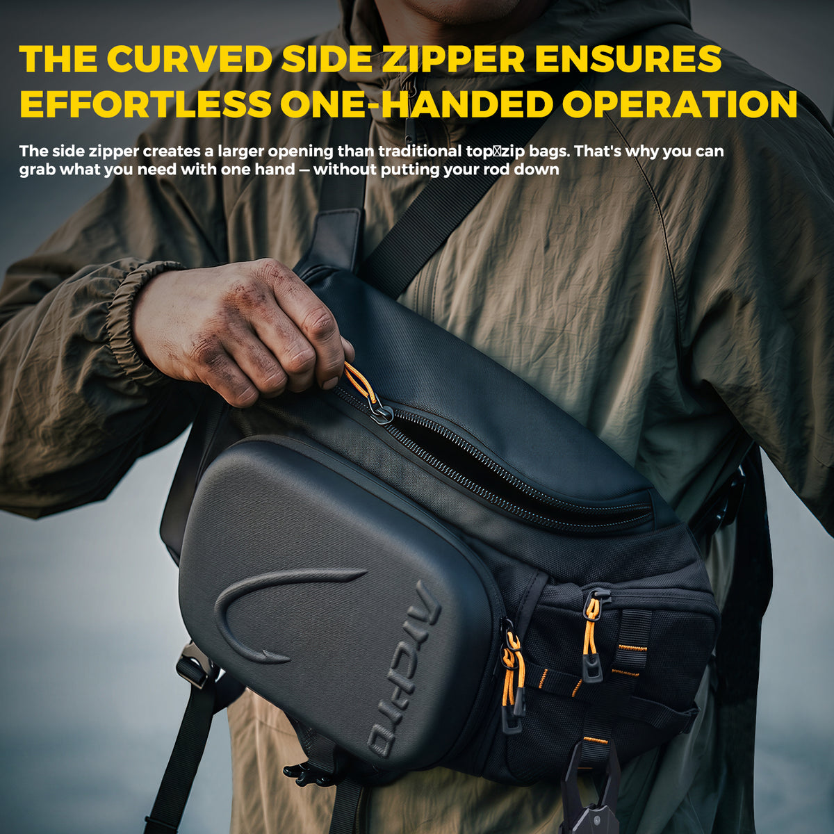 ArcPro EVA Hardshell Fishing Sling Pack with Fold-Down Work Station