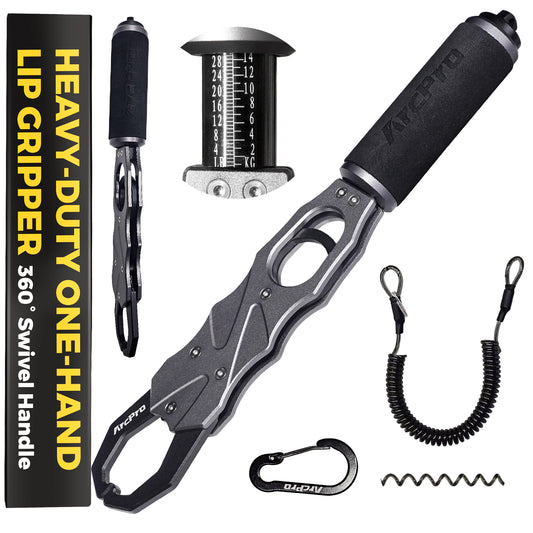 ArcPro 2-in-1 Fish Lip Gripper, One-Finger Operation, Aluminum Fish Gripper with Scale