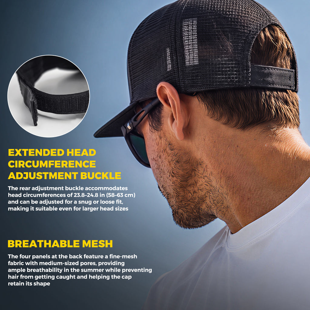 Fishing Baseball Cap for Men Mesh Back Trucker Hat with 5Pcs Interchangeable Hook-and-Loop Patches, Extended Adjustable Head Circumference Fishing Cap for Outdoor Fishing Dad