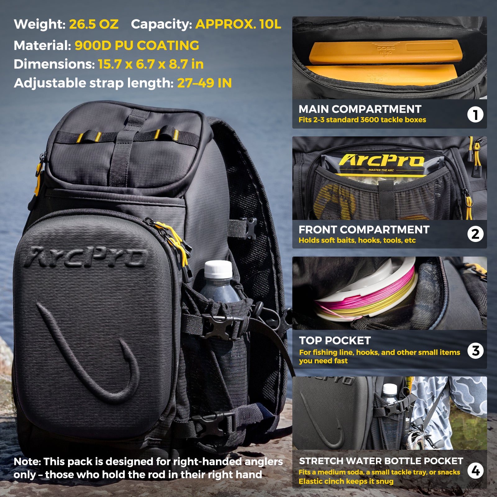 ARCPRO EVA Hardshell Fishing Sling Pack with Foldable Work Station