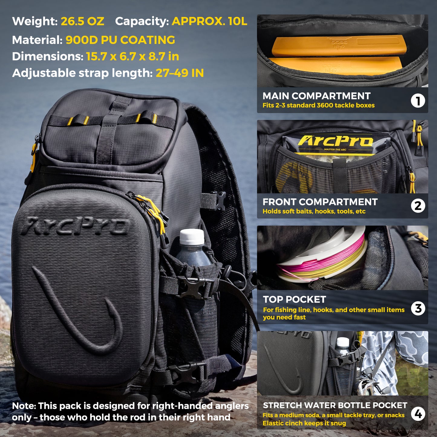 ARCPRO EVA Hardshell Fishing Sling Pack with Foldable Work Station