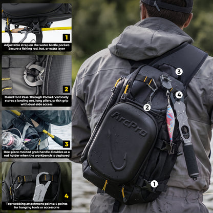 ARCPRO EVA Hardshell Fishing Sling Pack with Foldable Work Station
