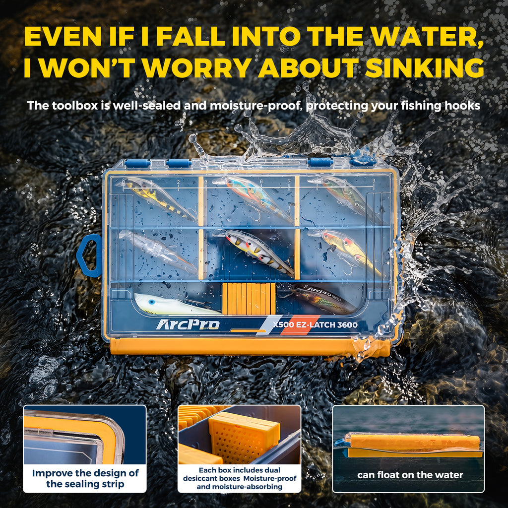 Arcpro 2 Pack 3600 Waterproof Fishing Tackle Box, Floating One-Hand Latch Bait Storage Case