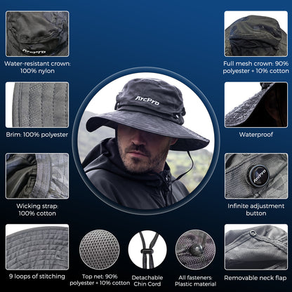 ARCPRO 2-in-1 Waterproof Fishing Hat with Removable Top, Breathable Sun Mesh Hat
