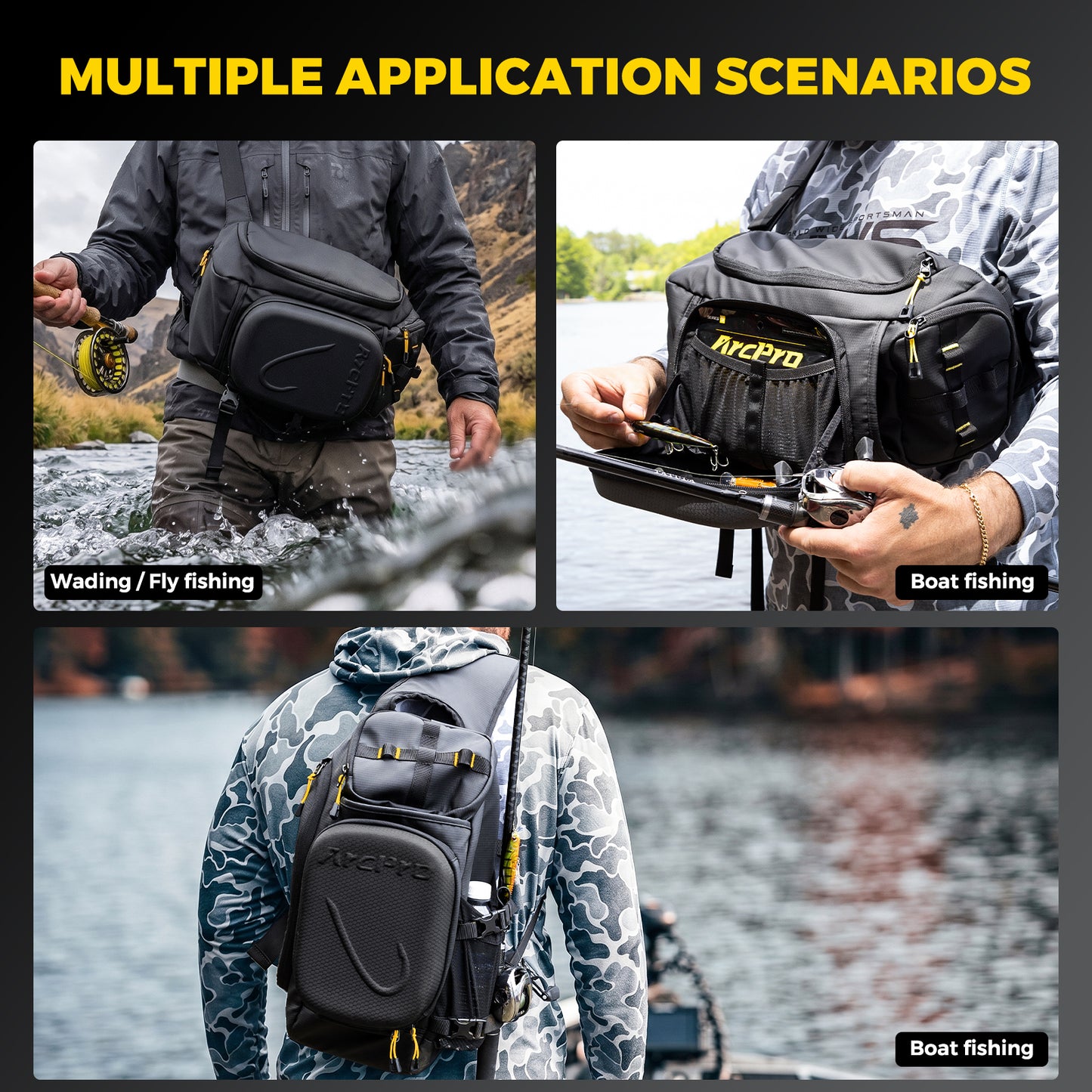 ARCPRO EVA Hardshell Fishing Sling Pack with Foldable Work Station