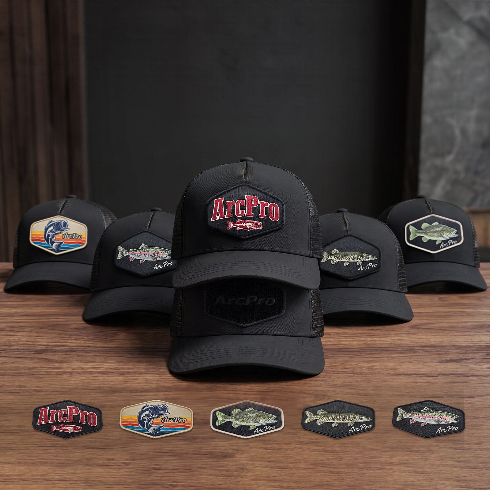 Fishing Baseball Cap for Men Mesh Back Trucker Hat with 5Pcs Interchangeable Hook-and-Loop Patches, Extended Adjustable Head Circumference Fishing Cap for Outdoor Fishing Dad