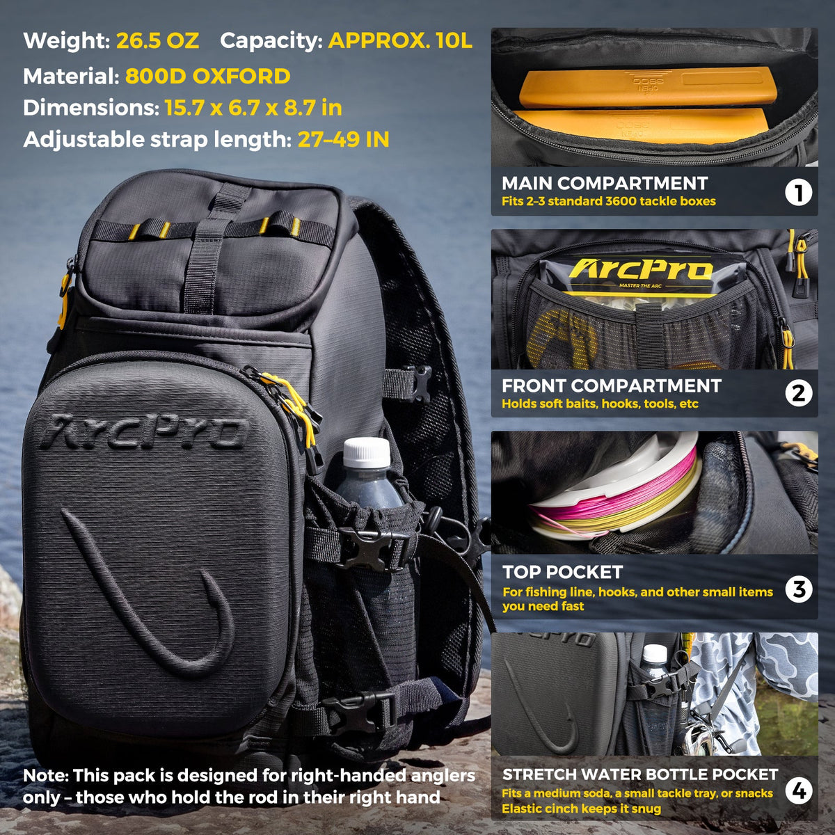 ArcPro EVA Hardshell Fishing Sling Pack with Fold-Down Work Station