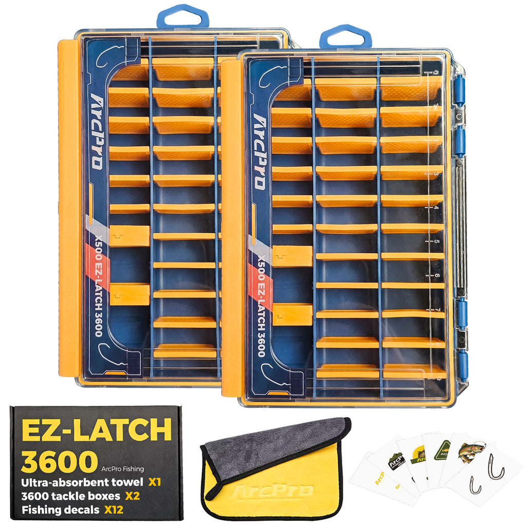 Arcpro 2 Pack 3600 Waterproof Fishing Tackle Box, Floating One-Hand Latch Bait Storage Case